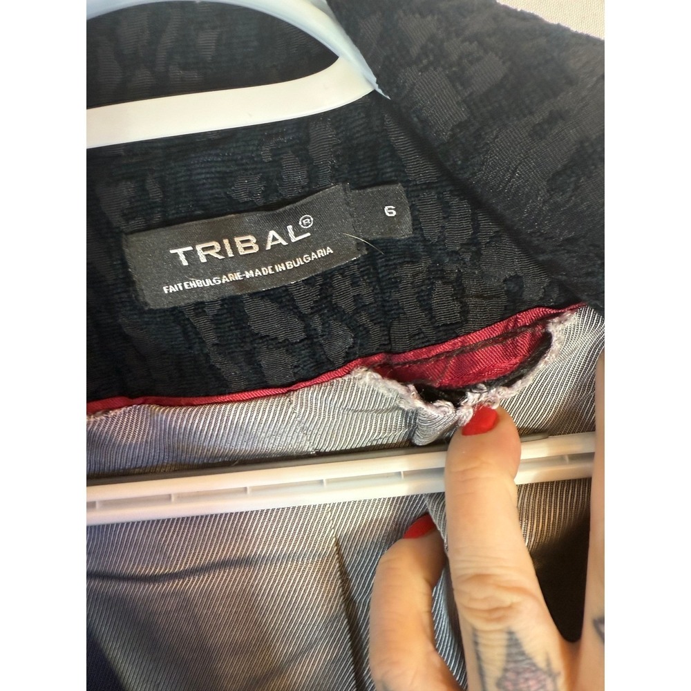 Vintage Y2k Tribal Black Textured Jacquard Blazer Coat Women Size 6 - Picture 6 of 6